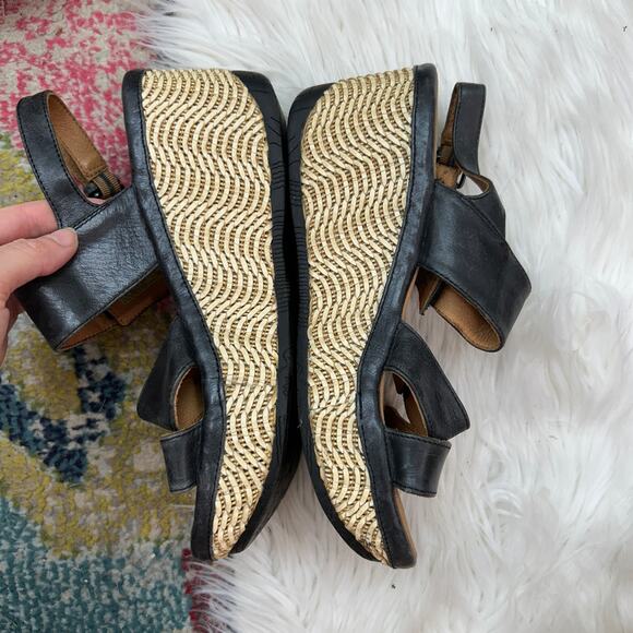Bussola Black Boho Leather Sling Back Platform Wedge Trinidad Sandal 40 / 9-9.5 - Picture 7 of 11